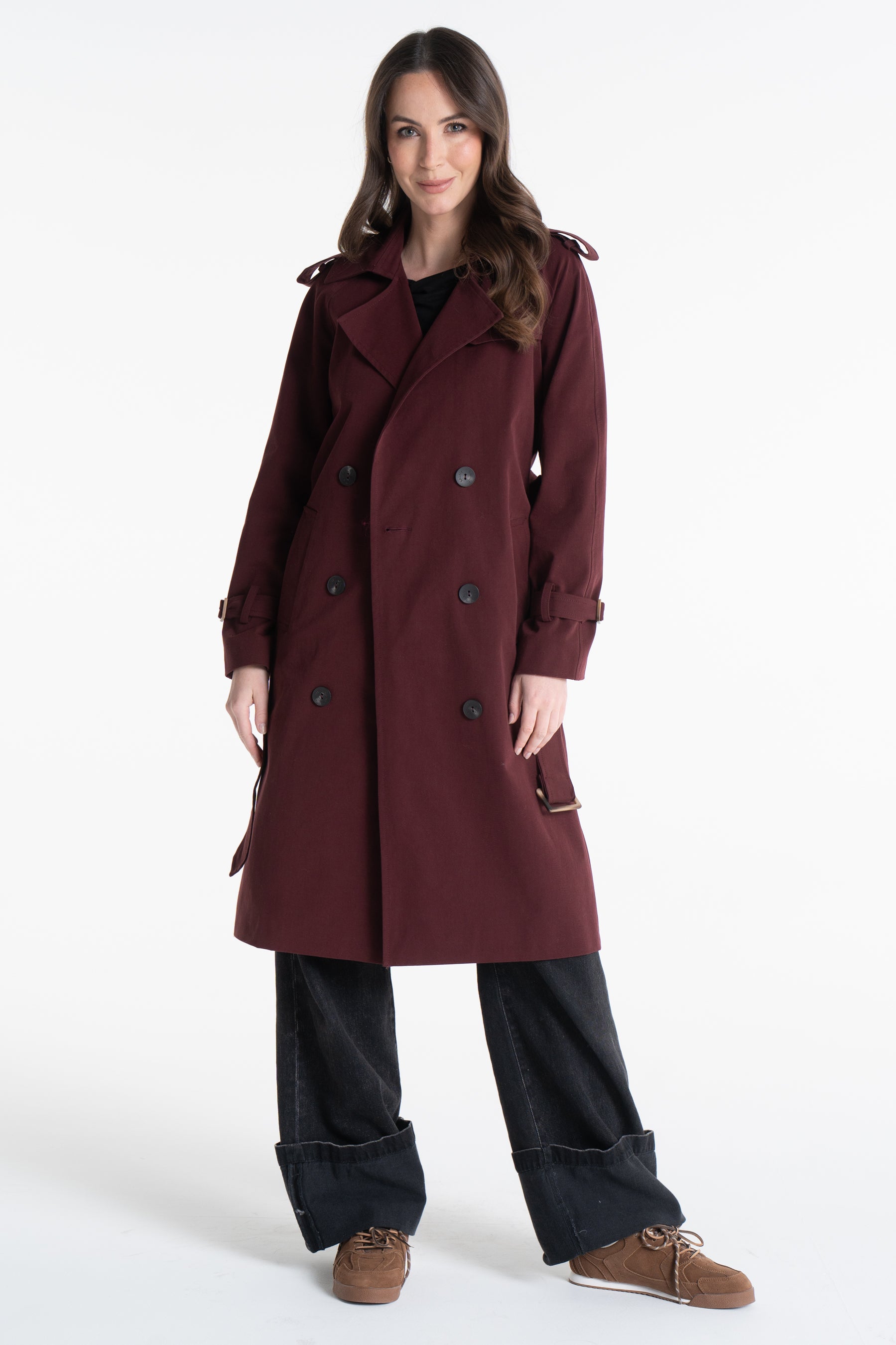 Trencz ADRIANNA midi bordowy