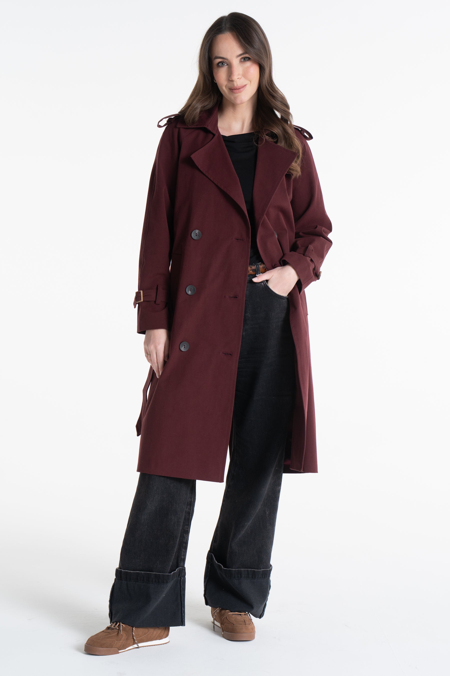 Trencz ADRIANNA midi bordowy