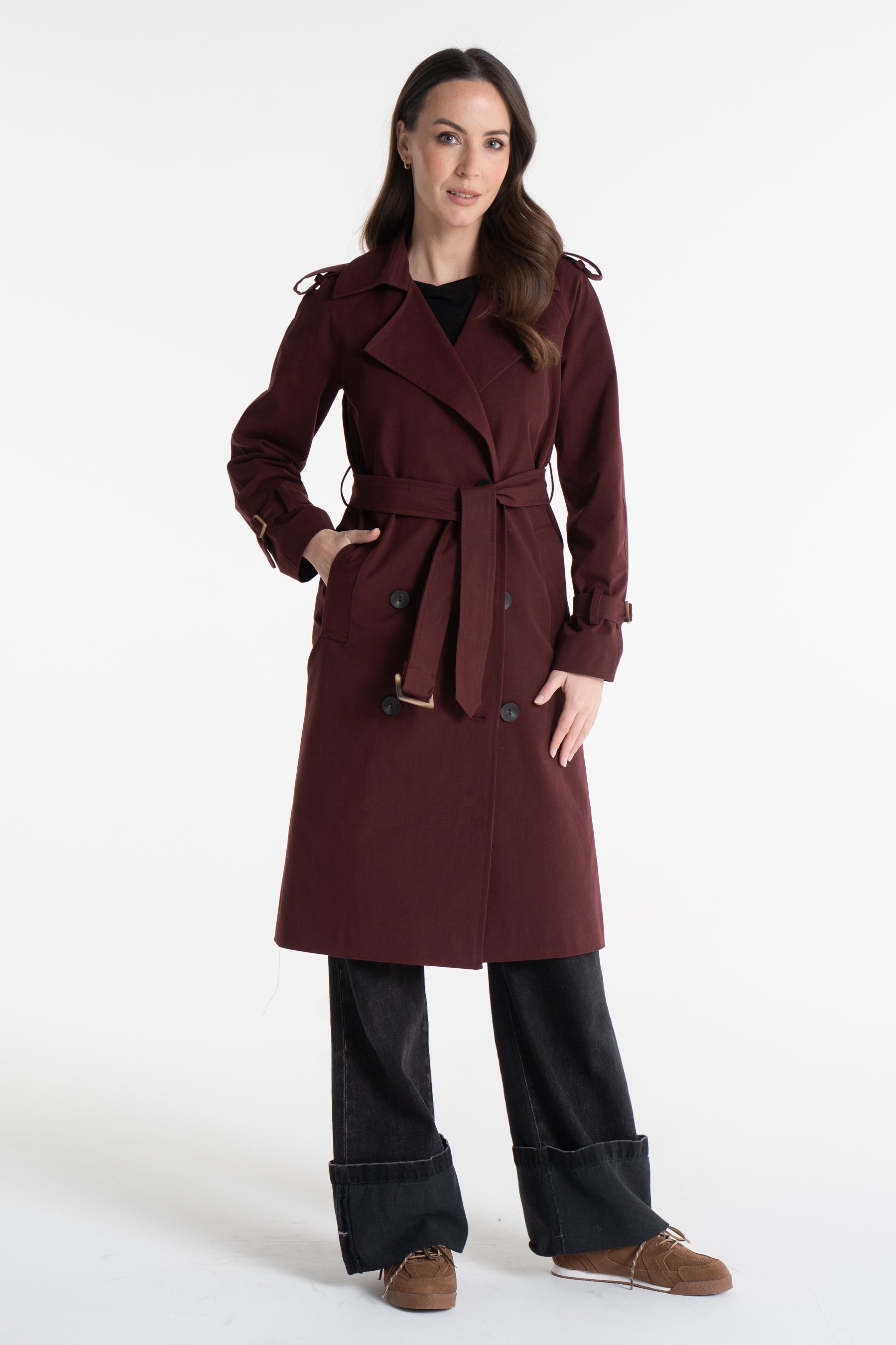 Trencz ADRIANNA midi bordowy