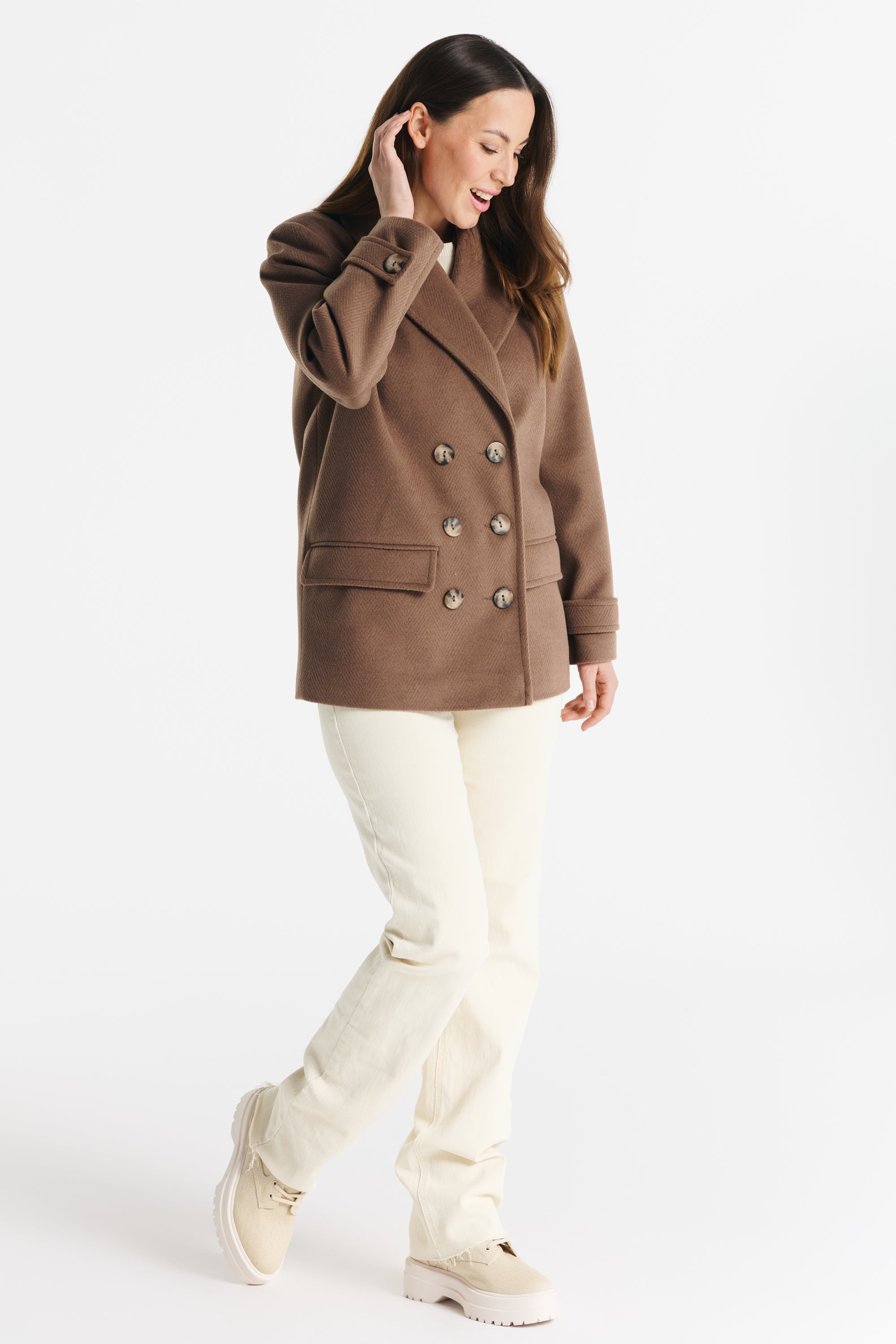 Kurtka VIOLA jasna czekolada jodełka