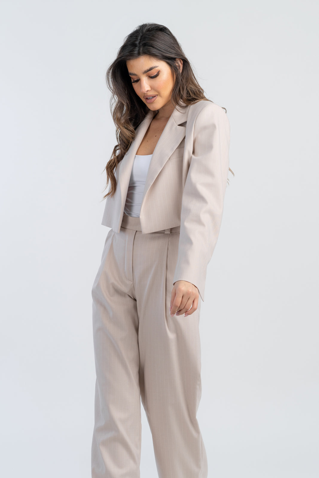 Garnitur damski EMILY beżowe paski