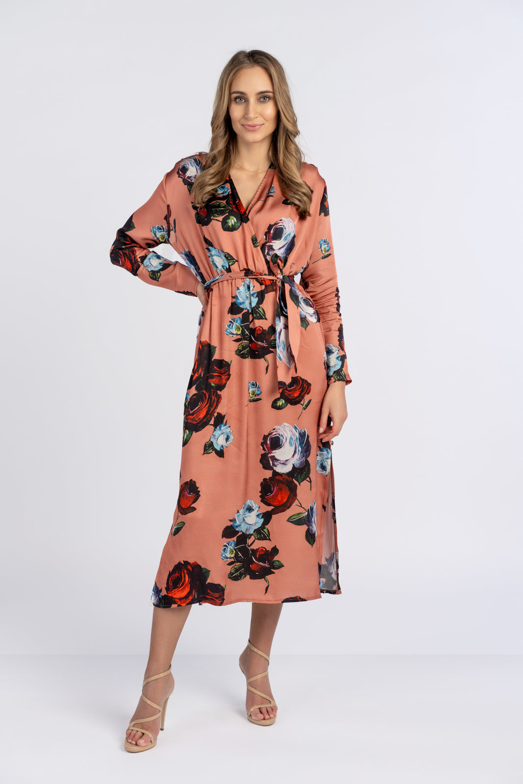 Sukienka SELENA pomarańczowa w róże