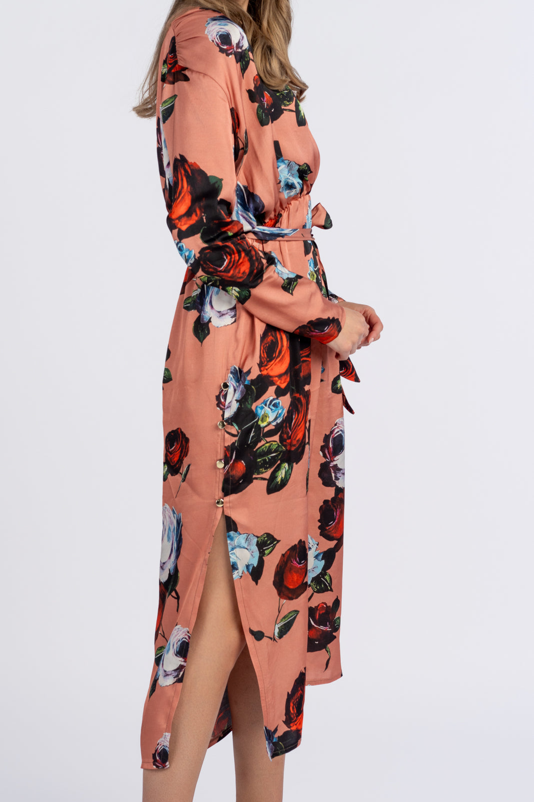 Sukienka SELENA pomarańczowa w róże