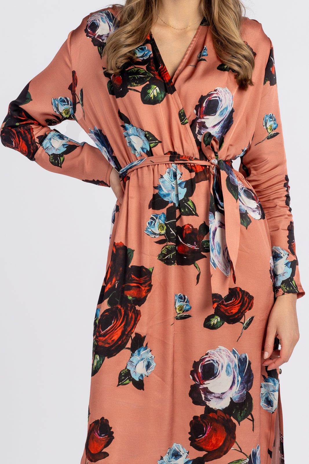 Sukienka SELENA pomarańczowa w róże