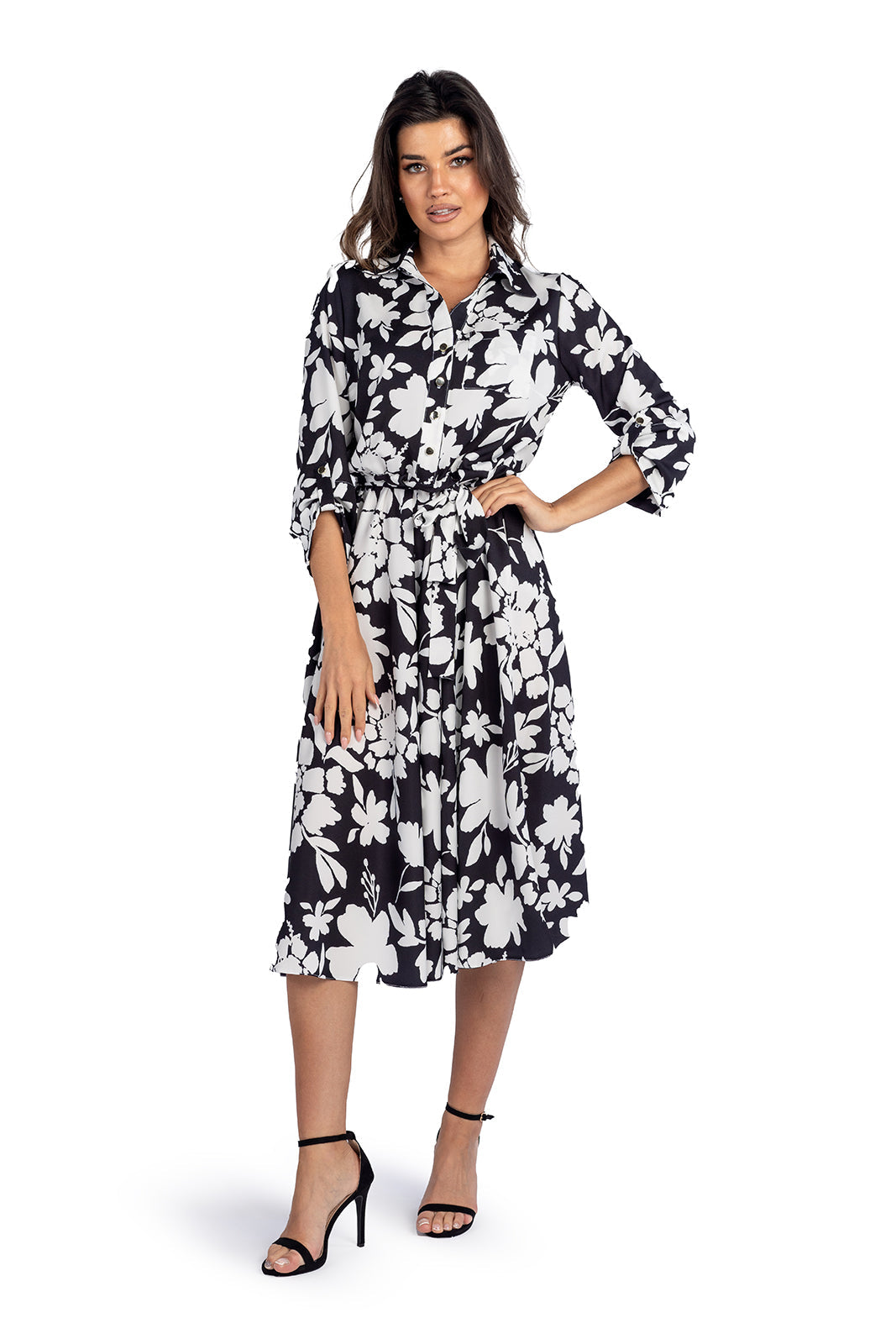 Sukienka SOFIA czarno białe kwiaty